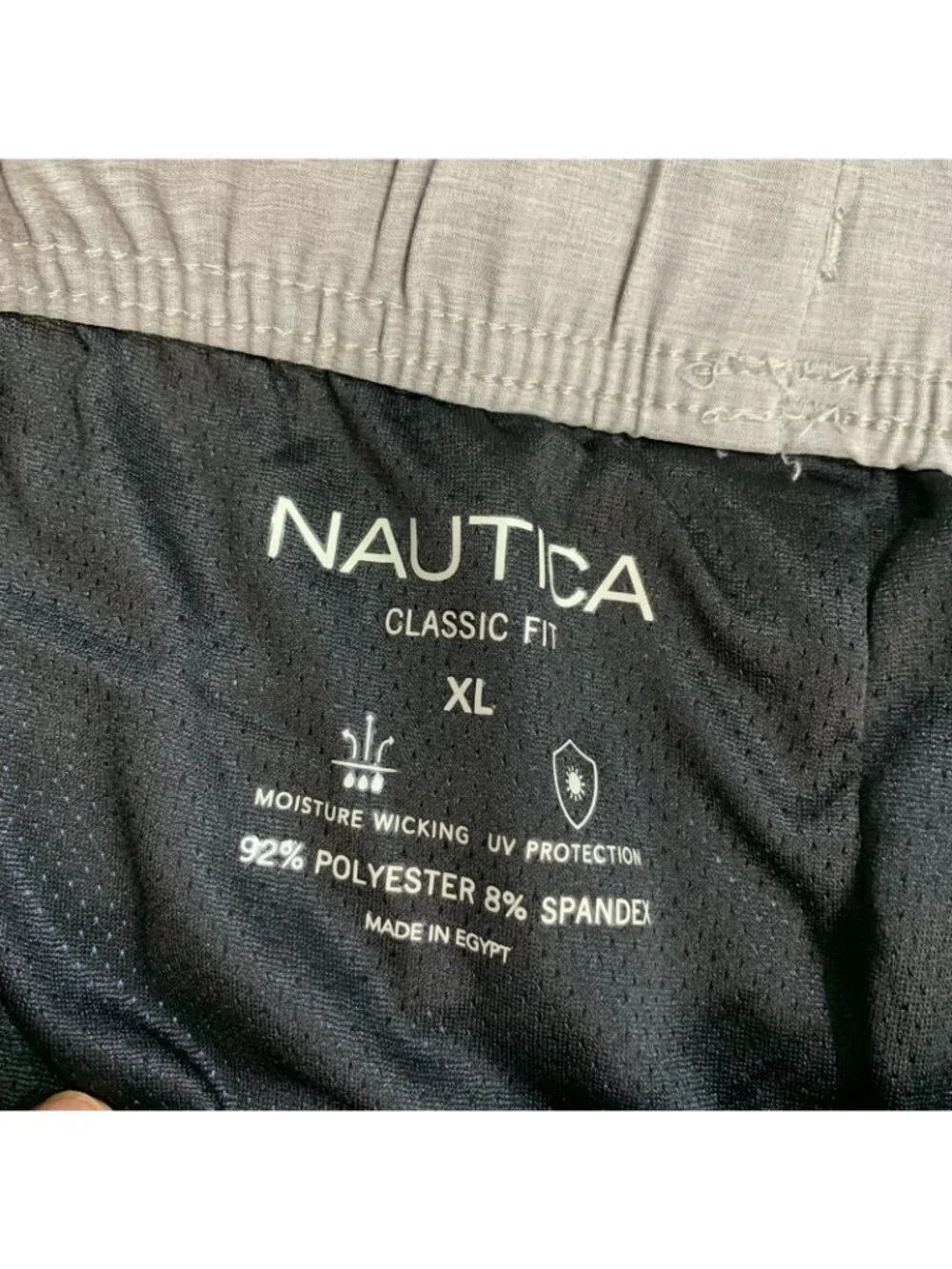 NWT Nautica Men's XL Gray Blue Swim Shorts Black UPF Quick Dry Mens
